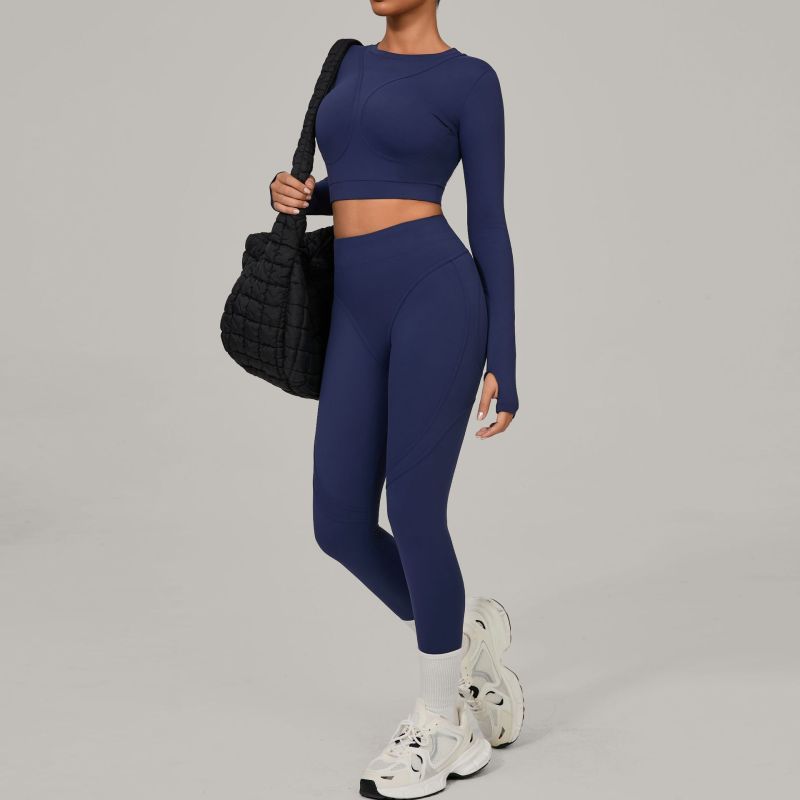 European and American tight sanded yoga quick-drying fitness suit winter outdoor running sports suit 46737+08101
