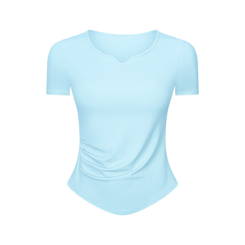 SPR drawstring rib fashion small V-neck sports short-sleeved women's fitness running slimming yoga top DS386