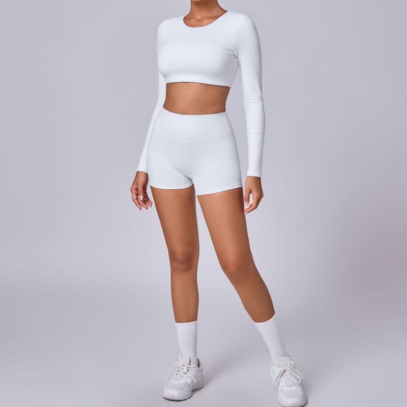 European and American tight-fitting sanded yoga suit quick-drying fitness clothes winter outdoor running long-sleeved shorts sports suit for women