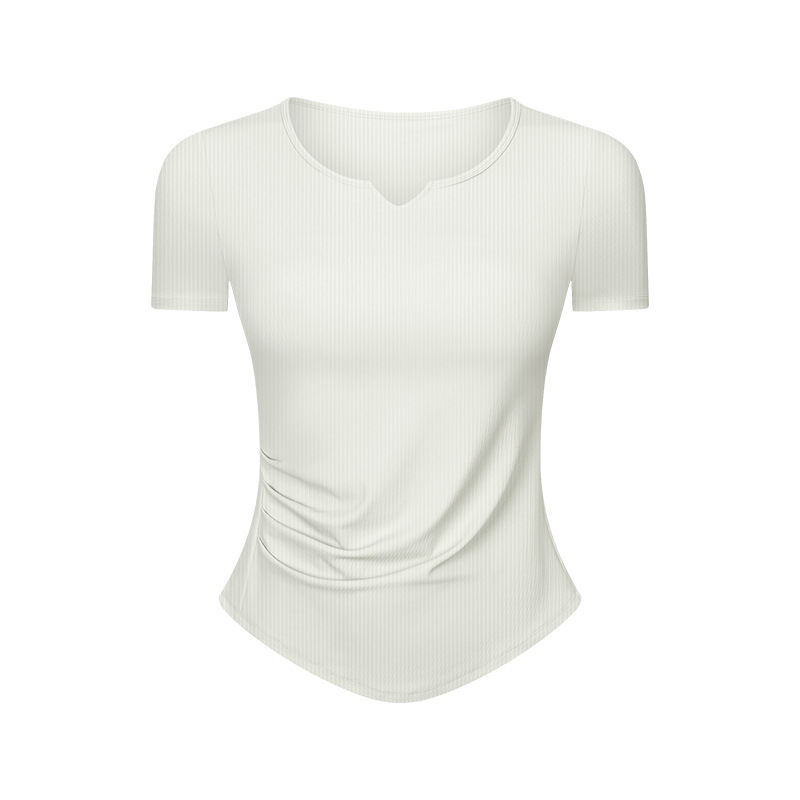 SPR drawstring rib fashion small V-neck sports short-sleeved women's fitness running slimming yoga top DS386
