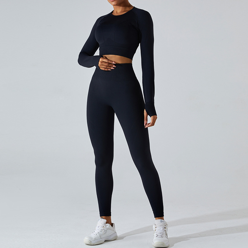 Cross-border new tight long-sleeved yoga clothes women's T-shirt yoga top peach yoga pants sports fitness clothes suit