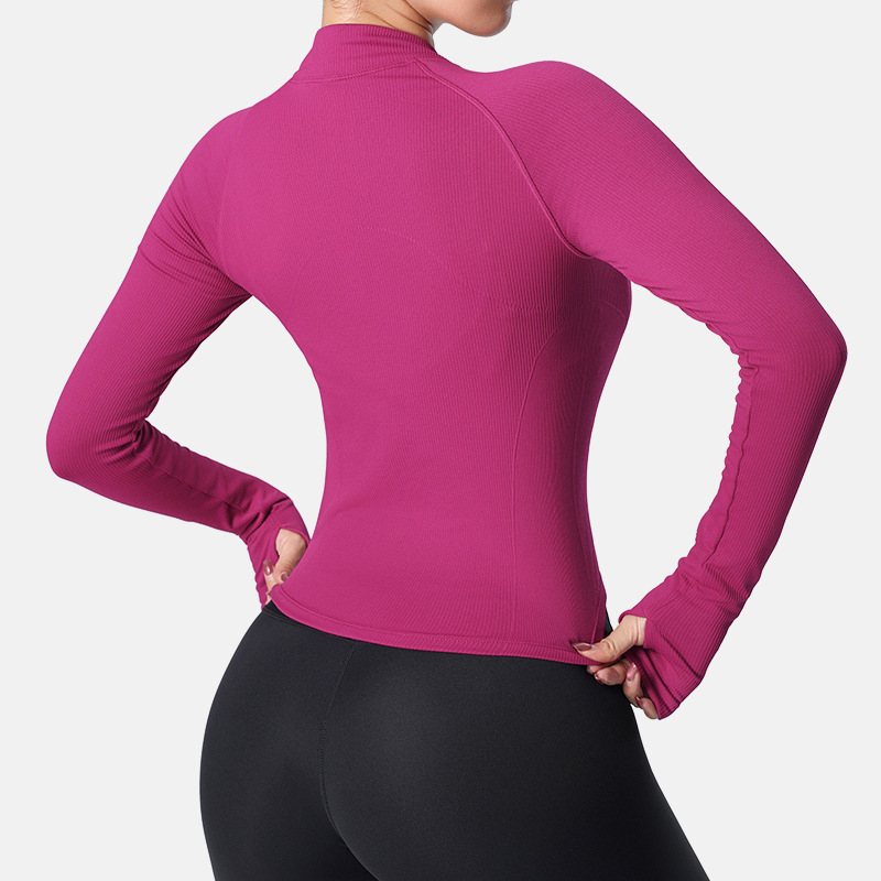 Cross-border yoga jacket women's tight-fitting slim zipper stand collar long-sleeved cardigan sports outdoor training fitness clothes tops