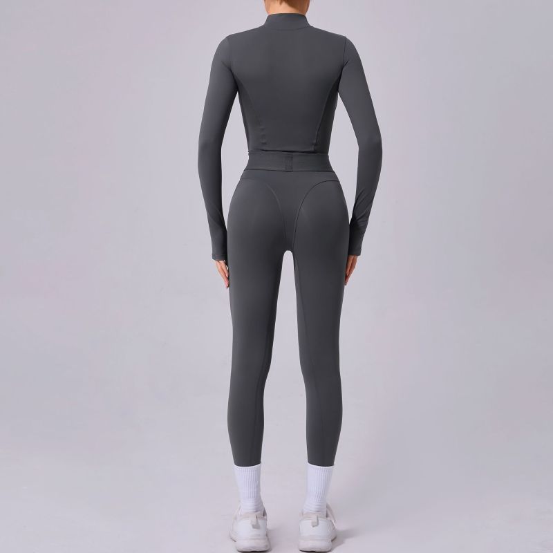 Two-side mesh yoga jumpsuit tight elastic waist finger hole stitching sports fitness jumpsuit 80426