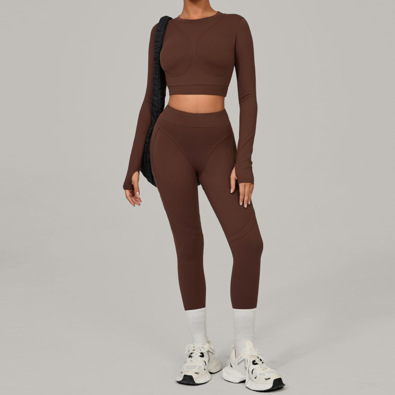European and American tight sanded yoga quick-drying fitness suit winter outdoor running sports suit 46737+08101