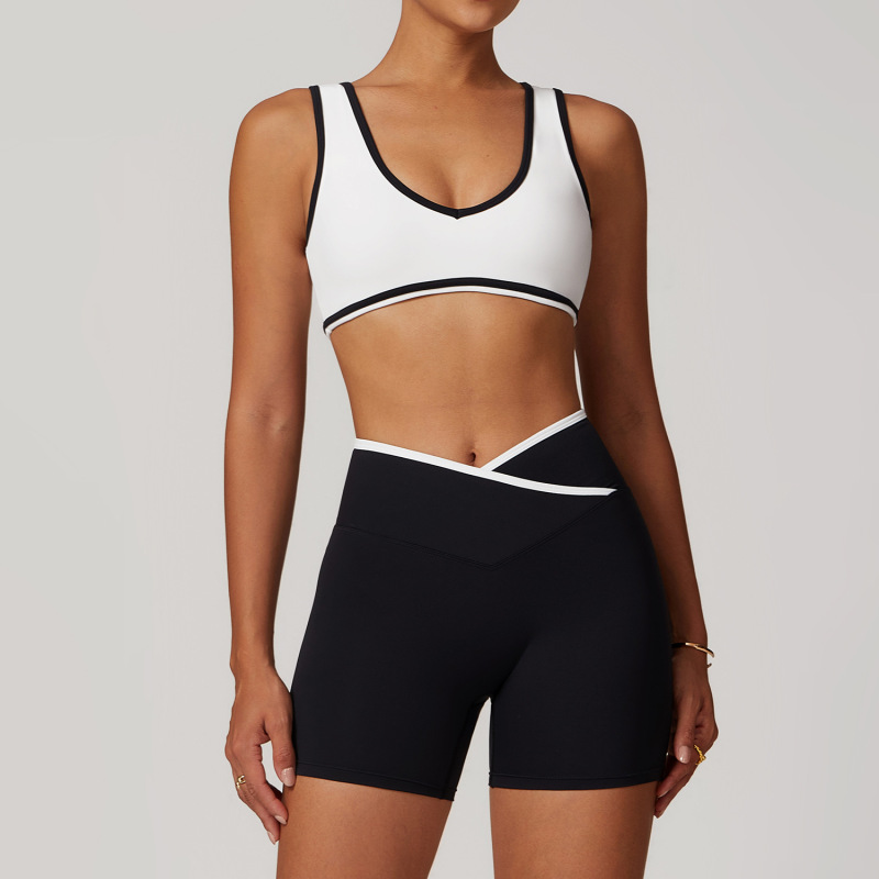 Ze innovative contrast color wide strap sports bra shockproof women's one-piece yoga bra outdoor fitness wear 8843