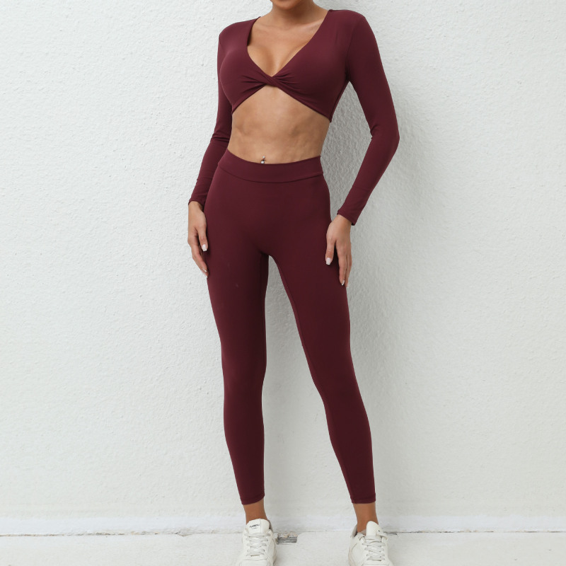 European and American autumn new nude long-sleeved yoga suit for outer wear quick-drying tight sports fitness yoga suit for women