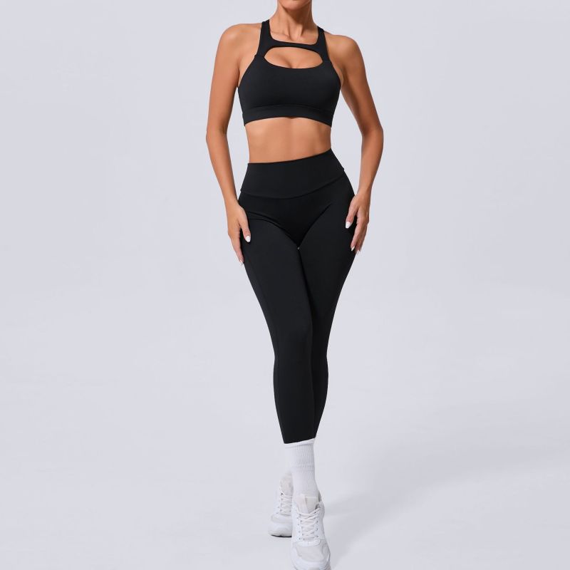 Qiusha new winter pocket nude tight yoga suit high waist quick dry running sports fitness clothes two-piece suit