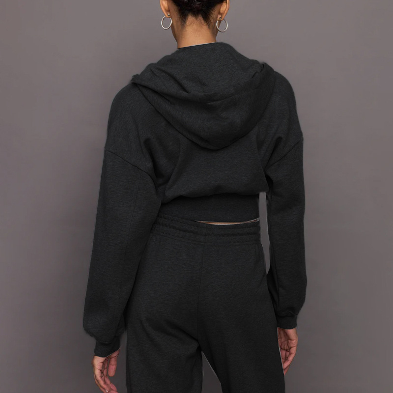 Cross-border Amazon autumn and winter sweater suit short zipper hooded sweater jacket loose drawstring leggings sweatpants