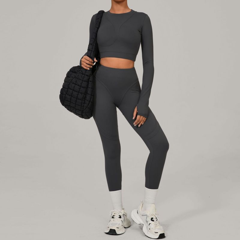 European and American tight sanded yoga quick-drying fitness suit winter outdoor running sports suit 46737+08101