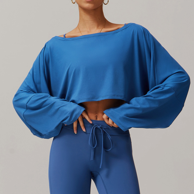 Fitness sports long-sleeved tops for women with one-shoulder bat sleeves for outdoor wear, casual and versatile long-sleeved yoga wear blouse 5034