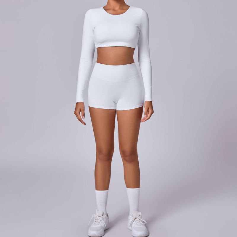 European and American tight-fitting sanded yoga suit quick-drying fitness clothes winter outdoor running long-sleeved shorts sports suit for women