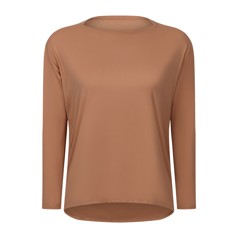 Cross-border new double-sided nude loose long-sleeved women's slim breathable simple training fitness yoga clothes DS010