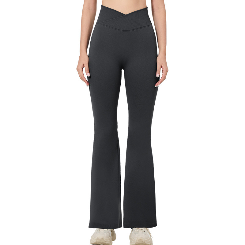 European and American cross-border V waist yoga pants women's seamless high waist peach hip fitness sports trousers casual pants micro flared pants
