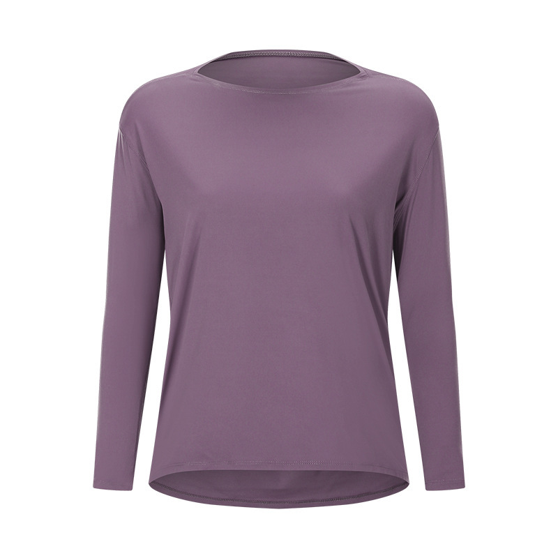 Cross-border new double-sided nude loose long-sleeved women's slim breathable simple training fitness yoga clothes DS010