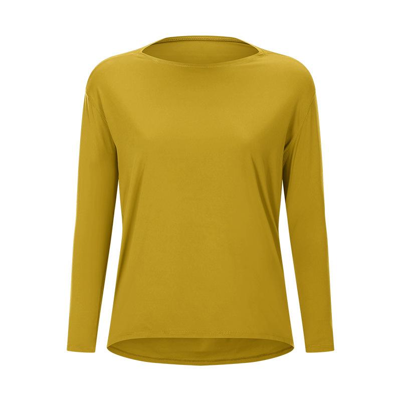 Cross-border new double-sided nude loose long-sleeved women's slim breathable simple training fitness yoga clothes DS010