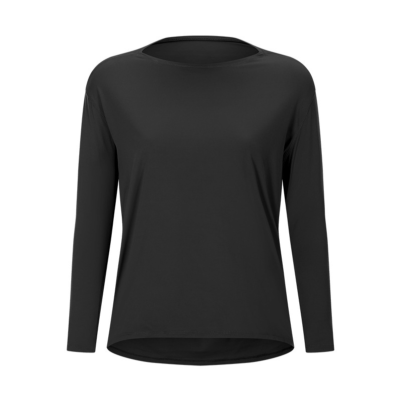 Cross-border new double-sided nude loose long-sleeved women's slim breathable simple training fitness yoga clothes DS010