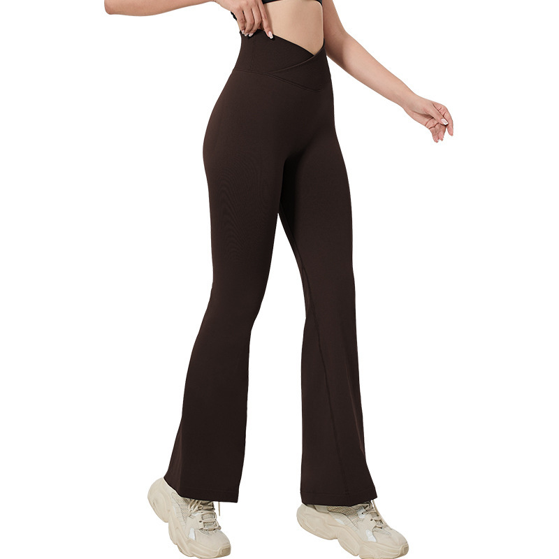 European and American cross-border V waist yoga pants women's seamless high waist peach hip fitness sports trousers casual pants micro flared pants