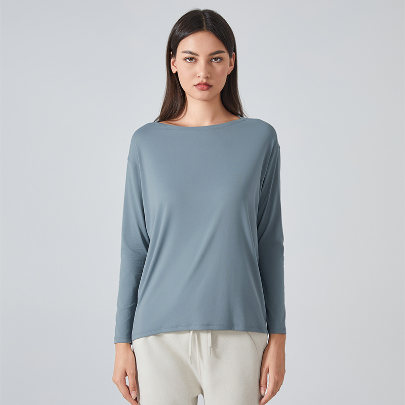 Cross-border new double-sided nude loose long-sleeved women's slim breathable simple training fitness yoga clothes DS010