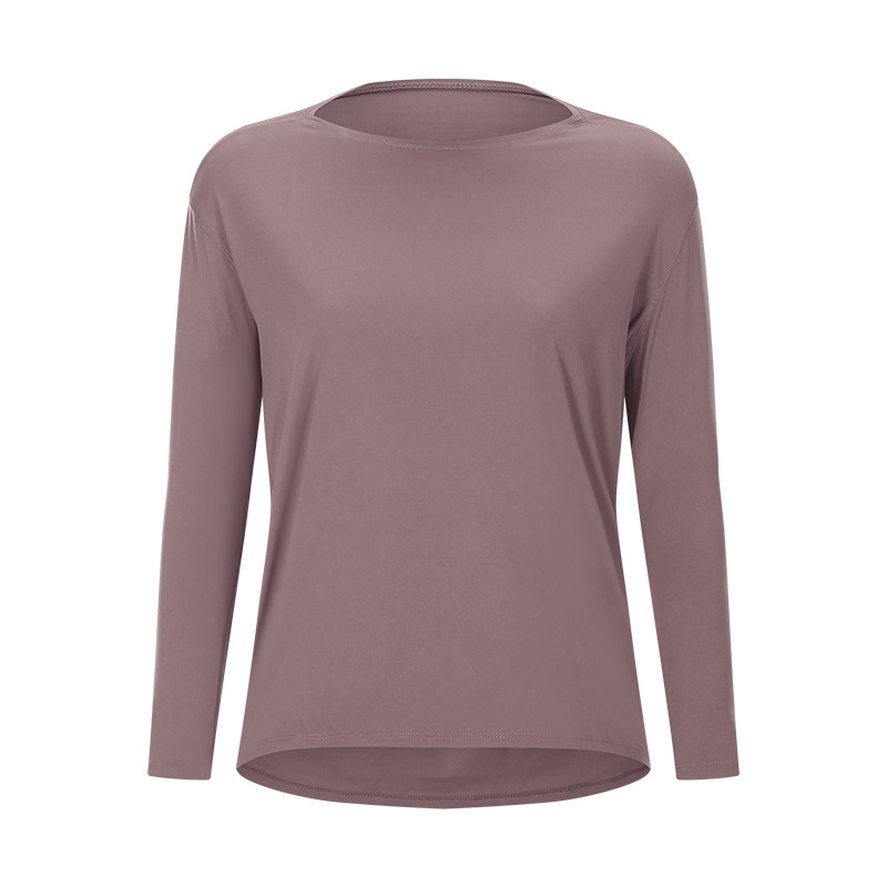 Cross-border new double-sided nude loose long-sleeved women's slim breathable simple training fitness yoga clothes DS010