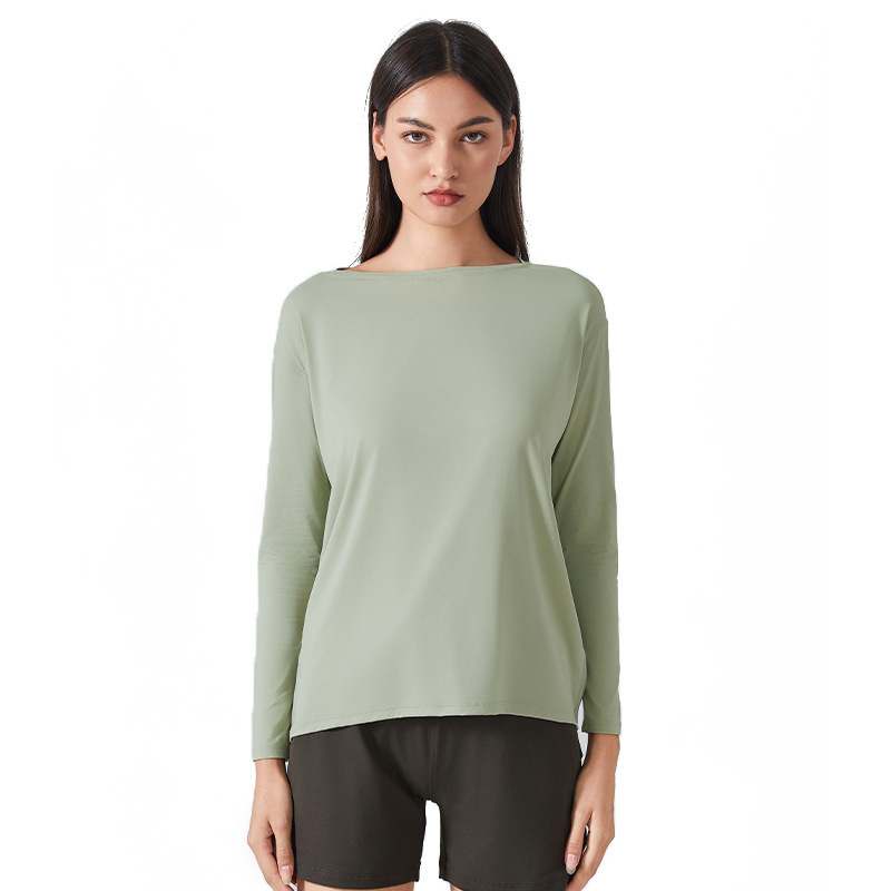Cross-border new double-sided nude loose long-sleeved women's slim breathable simple training fitness yoga clothes DS010
