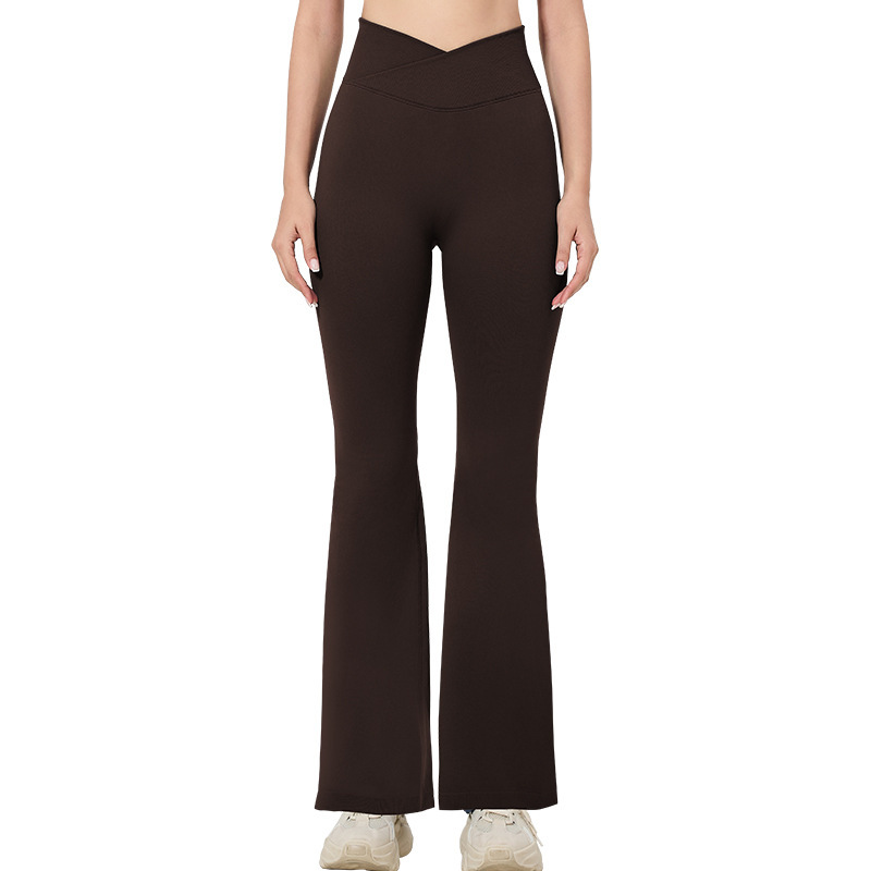 European and American cross-border V waist yoga pants women's seamless high waist peach hip fitness sports trousers casual pants micro flared pants