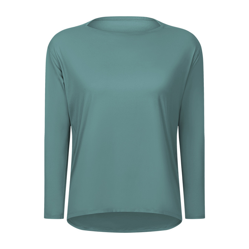 Cross-border new double-sided nude loose long-sleeved women's slim breathable simple training fitness yoga clothes DS010