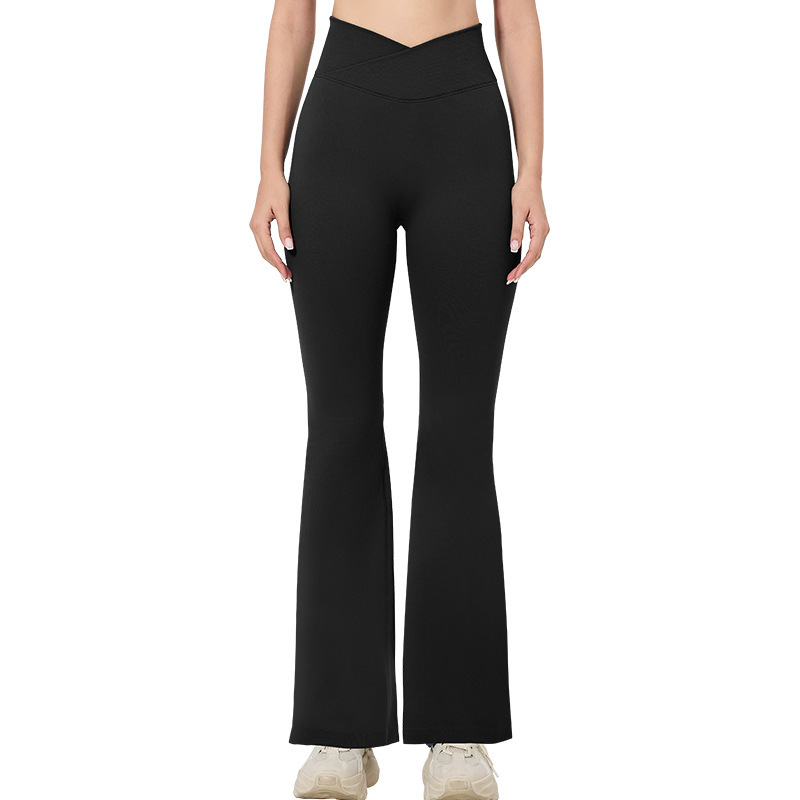 European and American cross-border V waist yoga pants women's seamless high waist peach hip fitness sports trousers casual pants micro flared pants