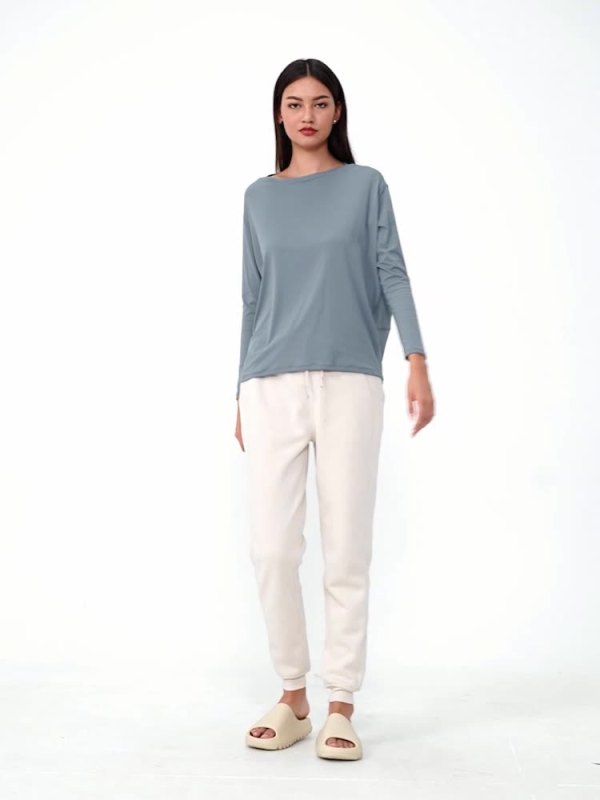 Cross-border new double-sided nude loose long-sleeved women's slim breathable simple training fitness yoga clothes DS010