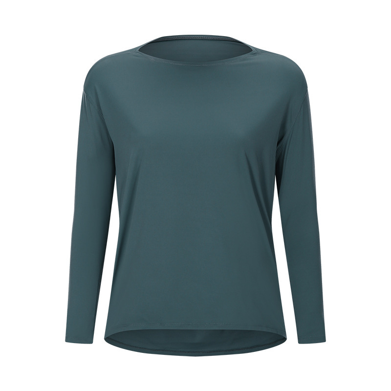Cross-border new double-sided nude loose long-sleeved women's slim breathable simple training fitness yoga clothes DS010