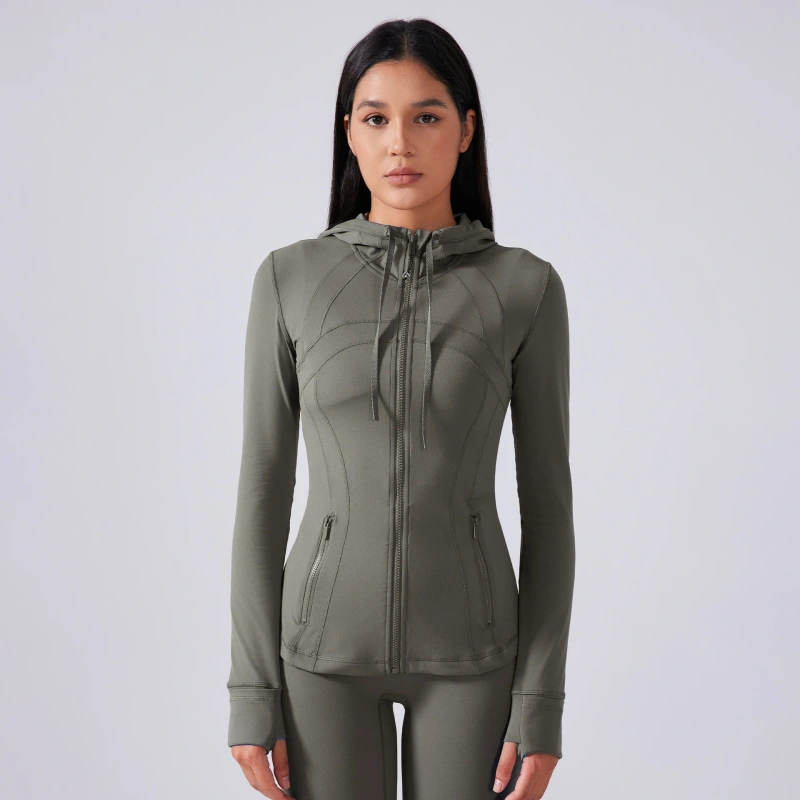XW-DAW204 Brand New Side Pockets Gym Sportswear Fitness Drawstring Yoga Jacket Race Hooded Thumbhole Sports Women Jacket