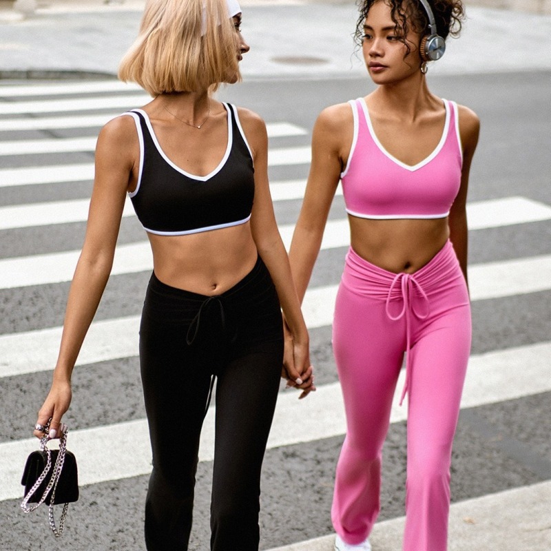 Contrast color low-intensity sports bra women's yoga wear Pilates training tops outer wear slim fitness bra