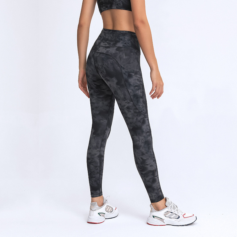 New Yoga Pants Women's Elastic Double-sided Brushed High Waist Pants Spliced Pockets Sports Running Nine-point Pants DL021