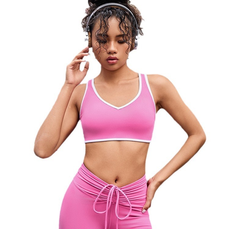 Contrast color low-intensity sports bra women's yoga wear Pilates training tops outer wear slim fitness bra
