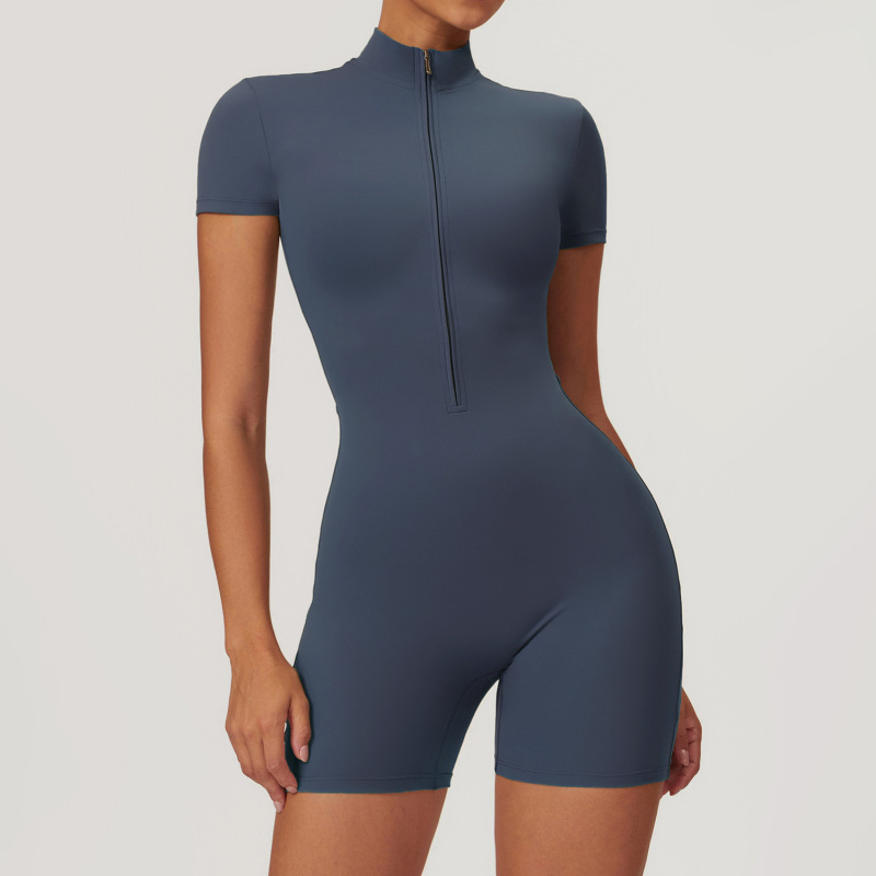 Zechuang European and American summer zipper short-sleeved yoga jumpsuit female dance fitness tight sports jumpsuit 8294