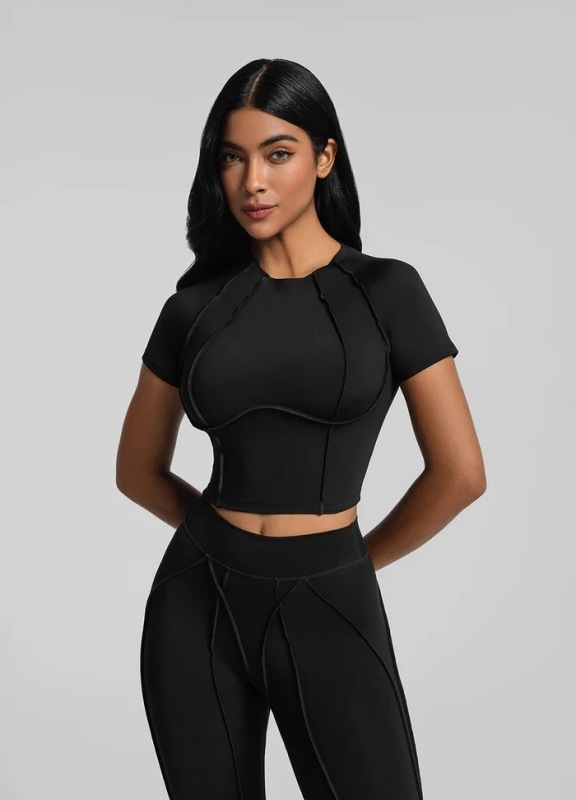 Summer pullover round neck slim fit nude soft and sticky skin-friendly yoga short-sleeved T-shirt fitness running short-sleeved high-end female