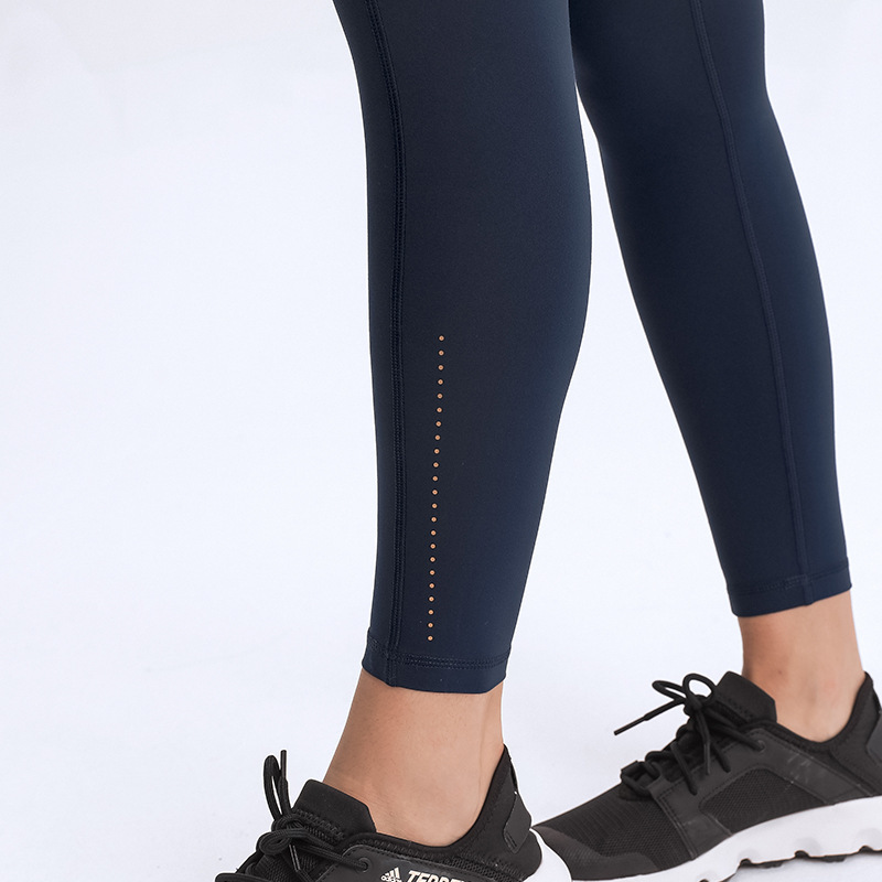 New Yoga Pants Women's Elastic Double-sided Brushed High Waist Pants Spliced Pockets Sports Running Nine-point Pants DL021