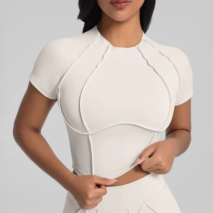 Summer pullover round neck slim fit nude soft and sticky skin-friendly yoga short-sleeved T-shirt fitness running short-sleeved high-end female
