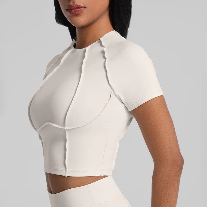 Summer pullover round neck slim fit nude soft and sticky skin-friendly yoga short-sleeved T-shirt fitness running short-sleeved high-end female