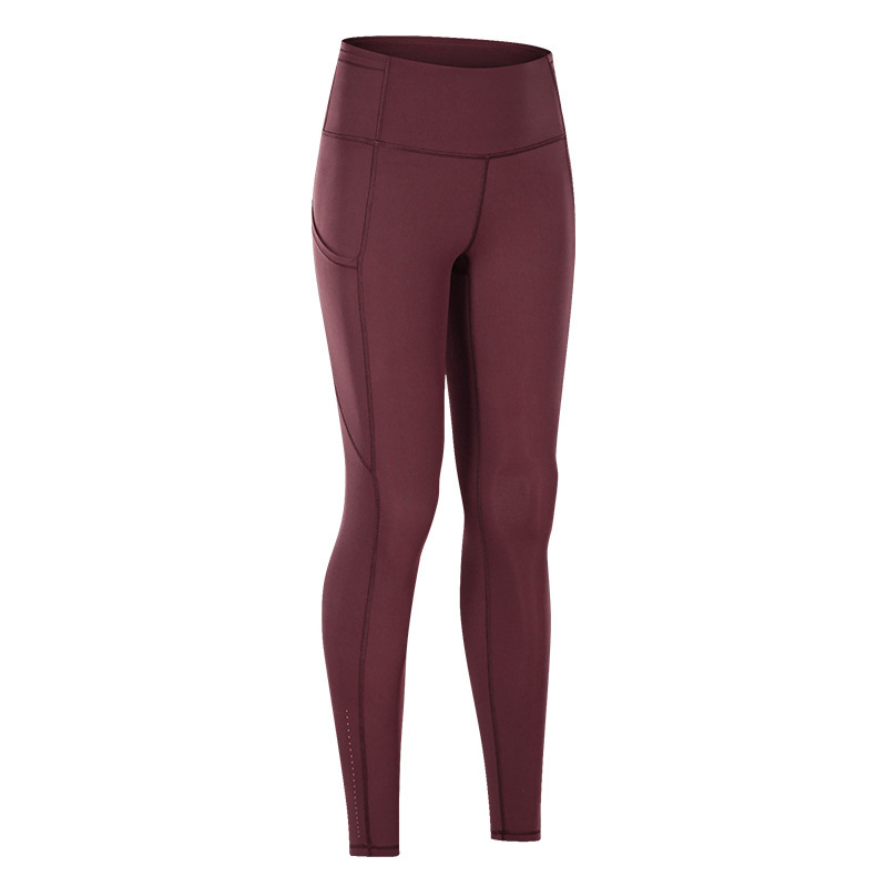 New Yoga Pants Women's Elastic Double-sided Brushed High Waist Pants Spliced Pockets Sports Running Nine-point Pants DL021