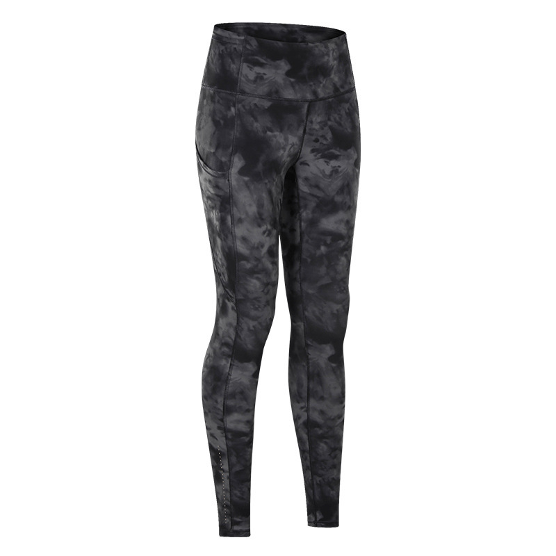 New Yoga Pants Women's Elastic Double-sided Brushed High Waist Pants Spliced Pockets Sports Running Nine-point Pants DL021