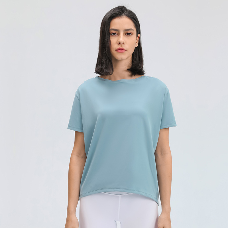 New spring and summer sanded nude yoga short-sleeved outer wear fashionable and versatile breathable simple loose yoga DS079