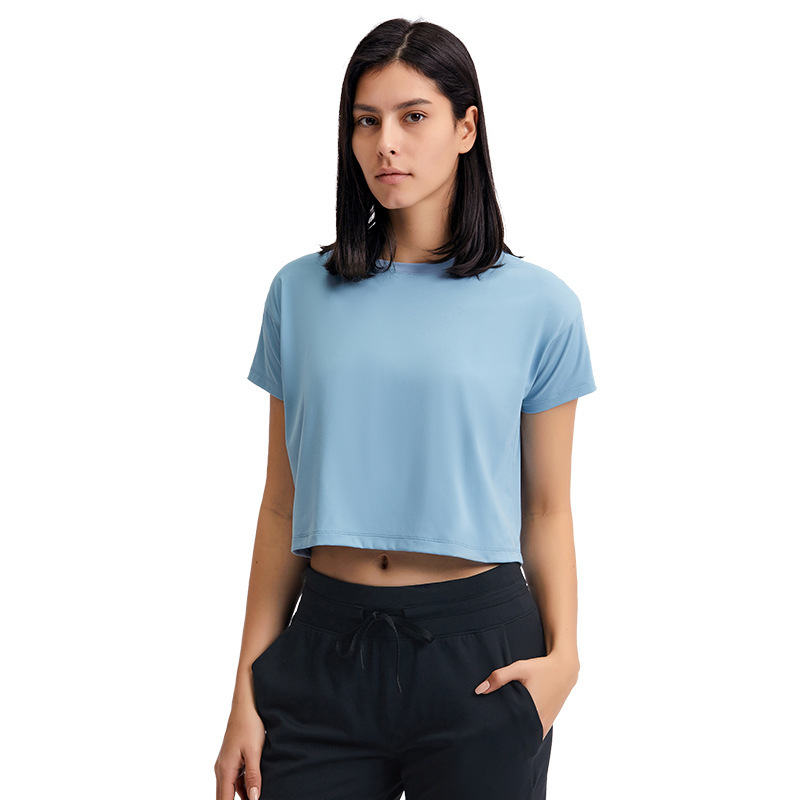 European and American new sexy navel-baring short yoga T-sleeve women's quick-drying loose breathable outdoor sports fitness clothes DS071