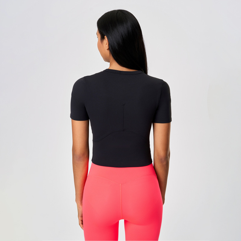 Summer nude skin-friendly yoga wear tops short navel-exposed personality twisted sports short-sleeved T-shirt for women D25059