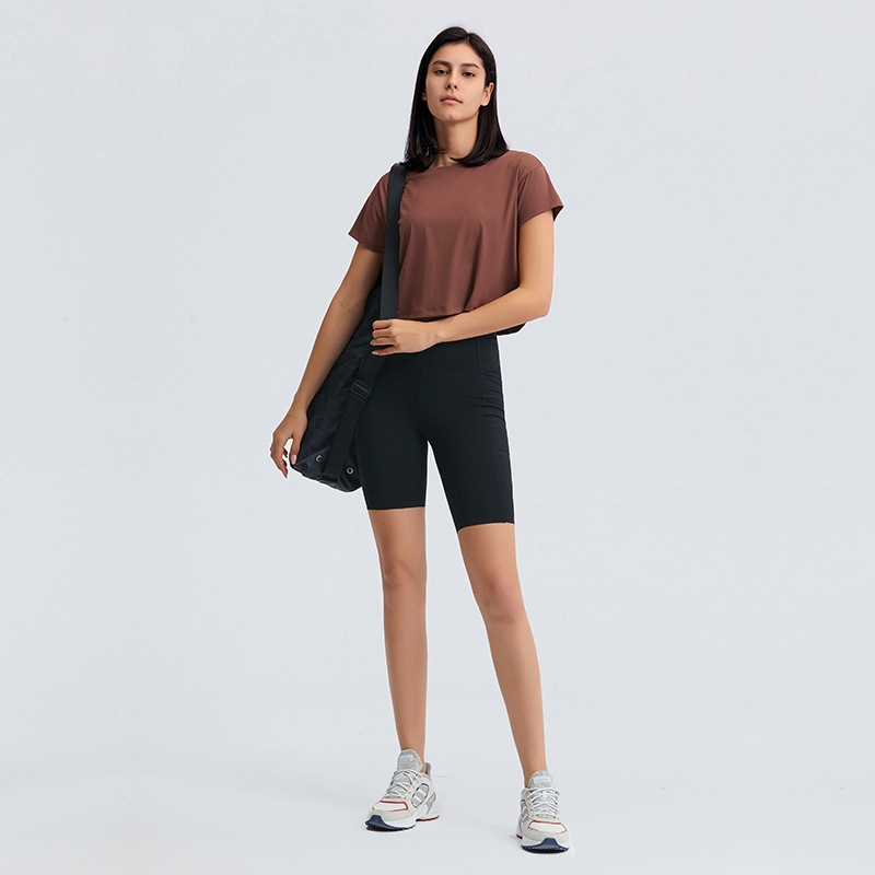 European and American new sexy navel-baring short yoga T-sleeve women's quick-drying loose breathable outdoor sports fitness clothes DS071