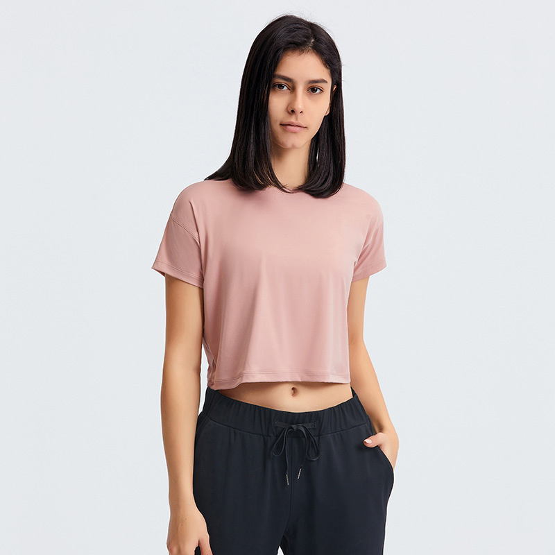 European and American new sexy navel-baring short yoga T-sleeve women's quick-drying loose breathable outdoor sports fitness clothes DS071