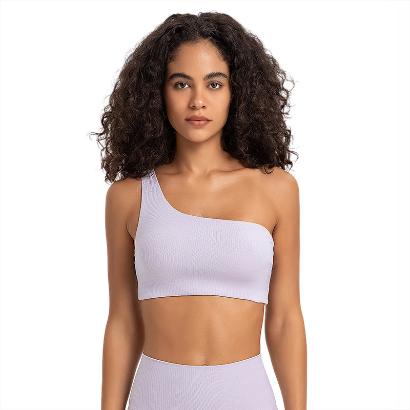 SPR drawstring ribbed fashion outer wear single shoulder strap sports bra hollow back fitness sports underwear DW369