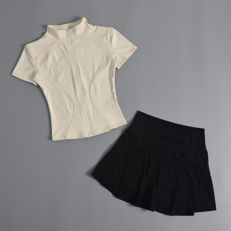 2024 Summer New Nude Short Sleeve T Zipper Fitness Clothes Women Cycling Clothes Outdoor Sports Yoga Training Tops
