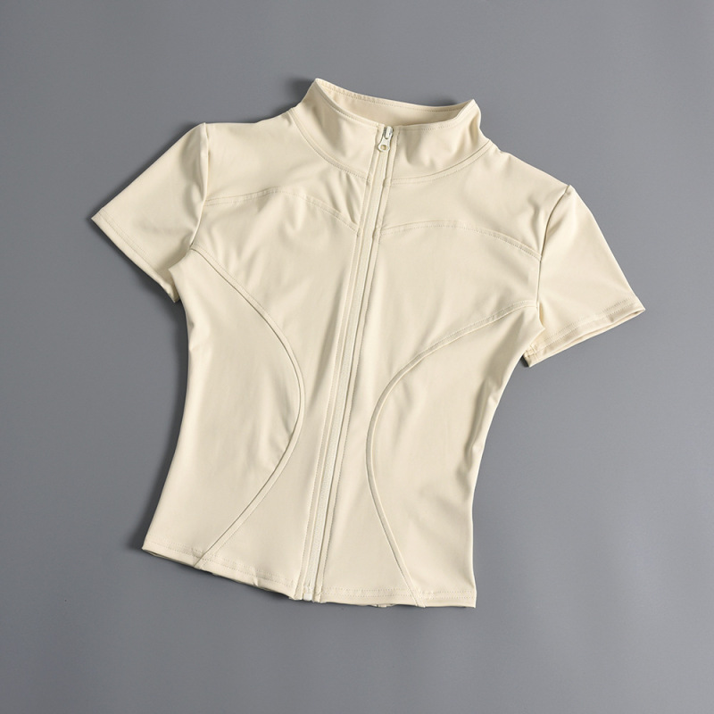 2024 Summer New Nude Short Sleeve T Zipper Fitness Clothes Women Cycling Clothes Outdoor Sports Yoga Training Tops