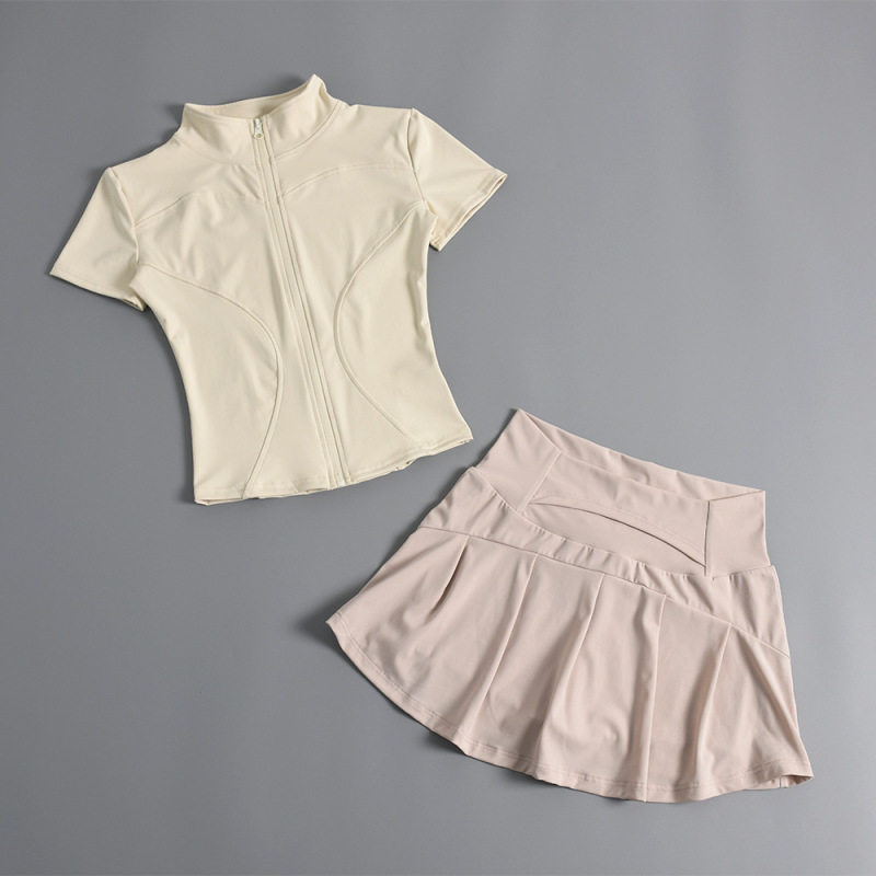 2024 Summer New Nude Short Sleeve T Zipper Fitness Clothes Women Cycling Clothes Outdoor Sports Yoga Training Tops