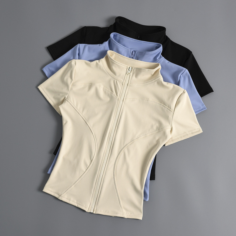 2024 Summer New Nude Short Sleeve T Zipper Fitness Clothes Women Cycling Clothes Outdoor Sports Yoga Training Tops